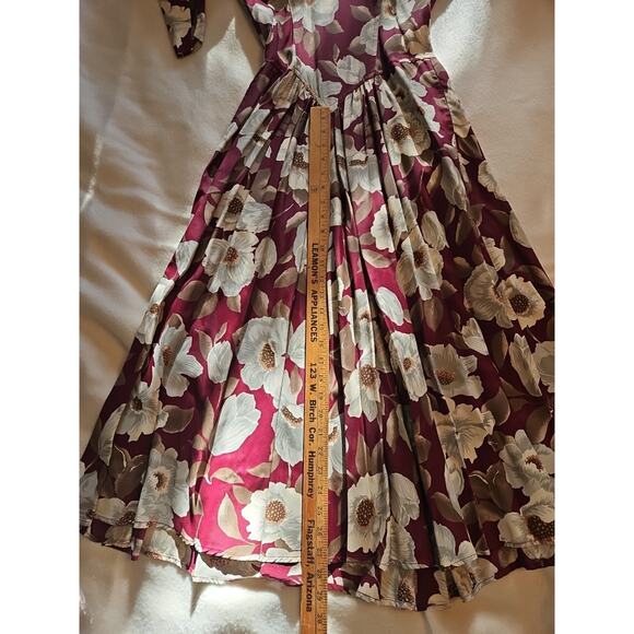 VTG Carol Anderson Dress Women's Sz 3/4 Red Floral A Line w/Shldr Pads & Pockets - Picture 11 of 13